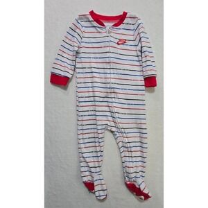 Nike Baby Footed Sleeper 9M White Red Blue Just Do It Striped Onesie‎